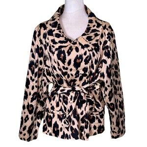 Leopard Print Cinch Waist Cropped Trench Coat Mob Wife Femme Fatale Glam Sz 2XL